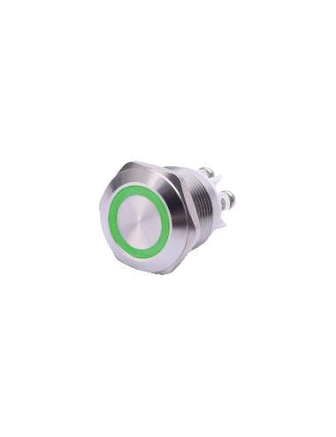 PULSANTE ANTIVANDALO LUMINOSO LED VERDE 19MM 12V