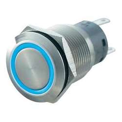 PULSANTE ANTIVANDALO LUMINOSO LED BLU 19MM 12V
