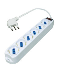 MULTIPRESA 6PR. SCHUKO/BIPASSO - SP.16A a 90° + INTER. con Protezione da Sovraccarico, 3500W