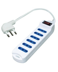 MULTIPRESA 6 POSTI BIVALENTE 10/16A BIANCA CON SPINA 16A 90° E INTERRUTTORE ANTI SOVRACCARICO