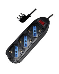 MULTIPRESA 3 PRESE SCHUKO/BIVAL - SPINA 16A NERA C/INTER. CON PROTEZIONE DA SOVRACCARICO 3500W