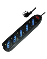 MULTIPRESA 5 PRESE SCHUKO/BIVAL - SPINA 16A NERA C/INTER. CON PROTEZIONE DA SOVRACCARICO 3500W