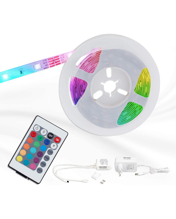 STRISCIA LED RGB 12V 27W 10MT KIT ALIMENTATORE INT