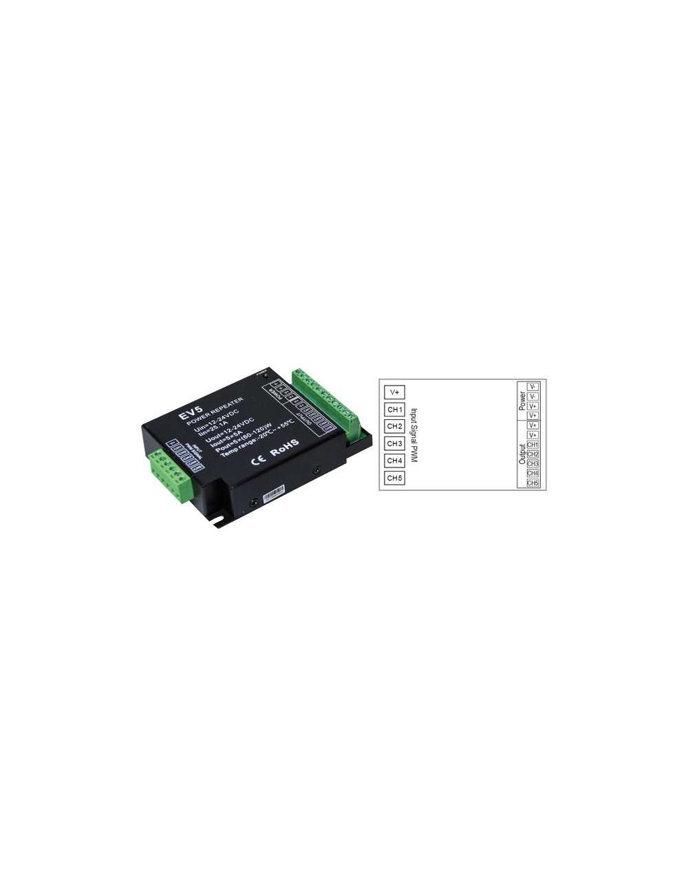 AMPLIFICATORE X STRISCIA A LED 5CH RGB+CCTV 12V