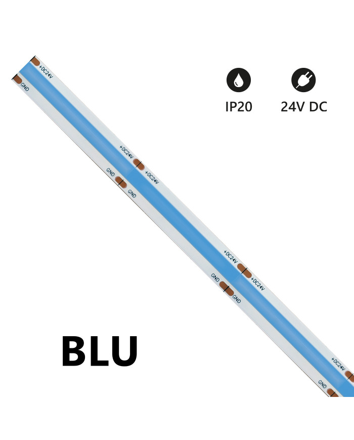 STRISCIA LED COB 5 METRI BLU 24V 15W/M