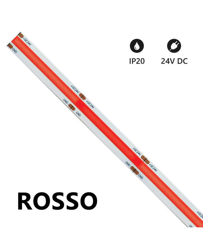 STRISCIA LED COB 5 METRI ROSSA 24V 15W/M
