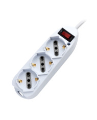 MULTIPRESA 3 POSTI BIVALENTE 10/16A + 3 PR. SCHUKO CON INTERRUTTORE BIANCA CAVO 3M