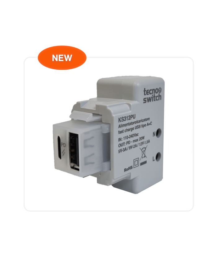 ALIMENTATORE PRESA USB A+C PD 20W 5V