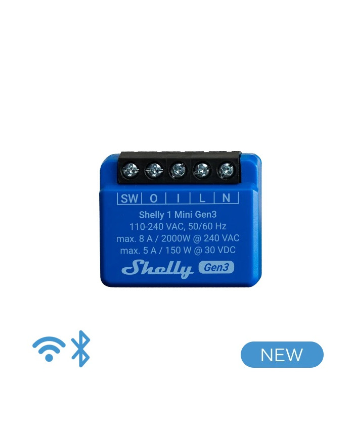 SMART RELE 8A AC/DC WIFI/BT SHELLY 1 MINI GEN 3