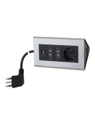 MULTIPRESA DA SCRIVANIA 2 PRESE BIVALENTI+1 SHUKO E PRESA USB CAVO 2MT.