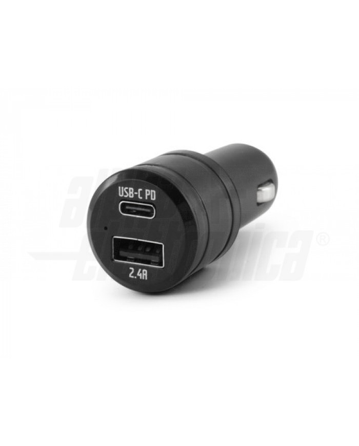 ALIMENTATORE USB DA AUTO 30W 2 PORTE USB+C