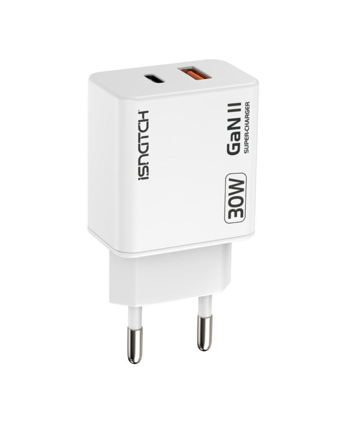 ALIMENTATORE USB TYPE-C + USB QC 3A 30W BIANCO GAN