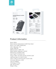 POWER BANK 10000MAH 22,5W CARICA RAPIDA 22,5W NERO