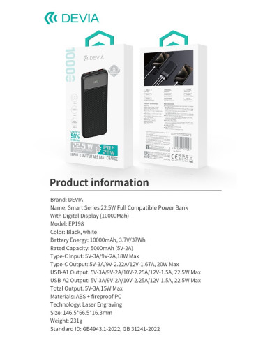 POWER BANK 10000MAH 22,5W CON DISPLAY DIGITALE