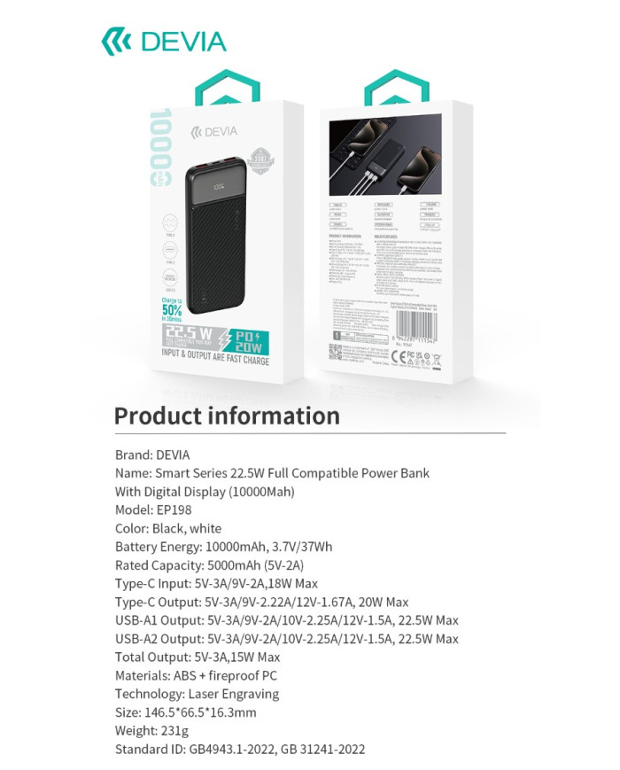 POWER BANK 10000MAH 22,5W CON DISPLAY DIGITALE