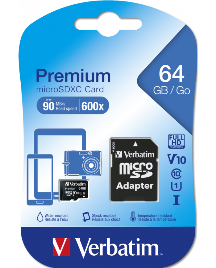MICRO SD CARD 64GB C10 90MB/S VERABTIM PREMIUM