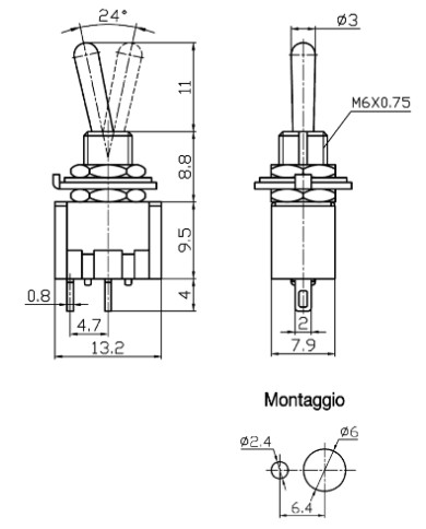 INTERRUTTORE MINIATURA 6A 125VAC ON-OFF A LEVETTA