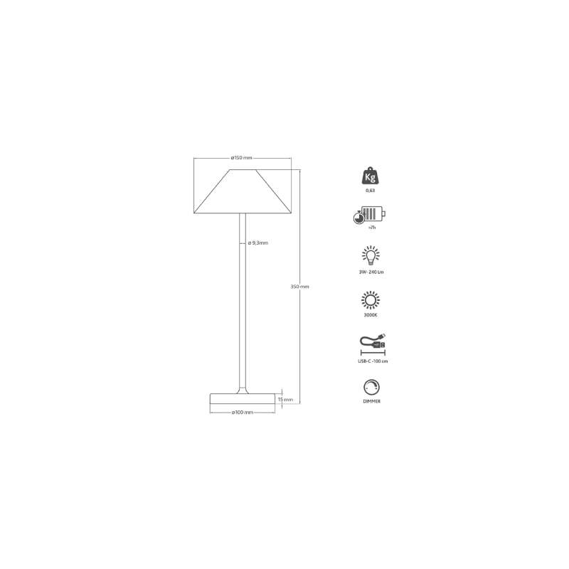 LAMPADA DA TAVOLO IN ALLUMINIO A BATTERIA 3W NERA