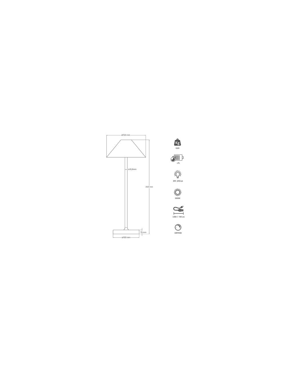 LAMPADA DA TAVOLO IN ALLUMINIO A BATTERIA 3W