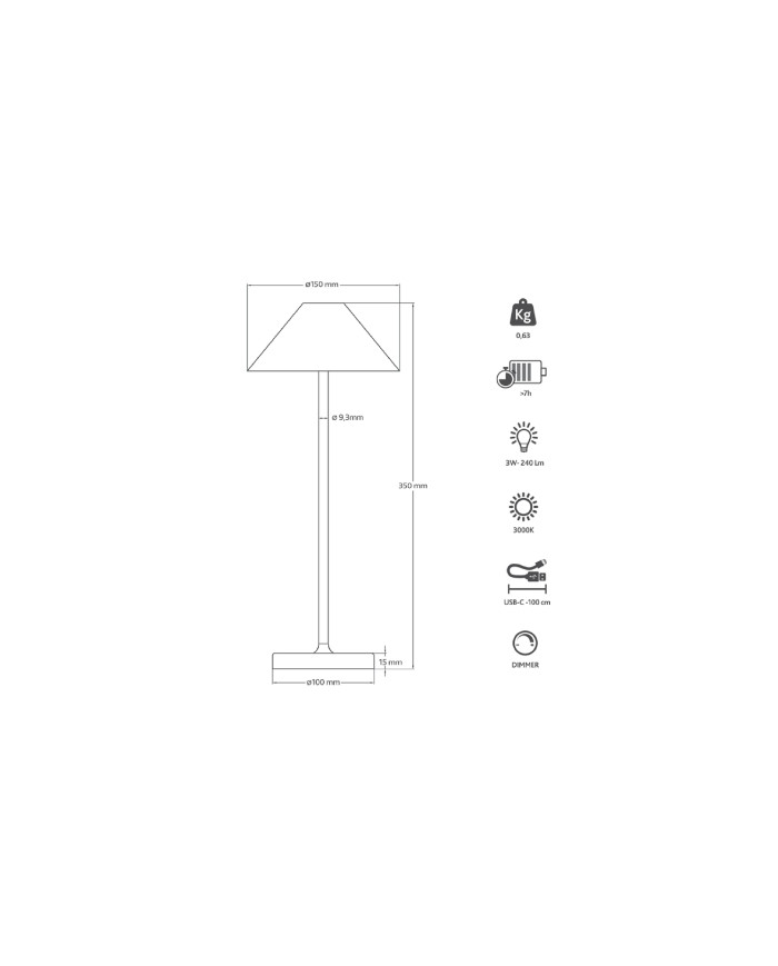 LAMPADA DA TAVOLO IN ALLUMINIO A BATTERIA 3W
