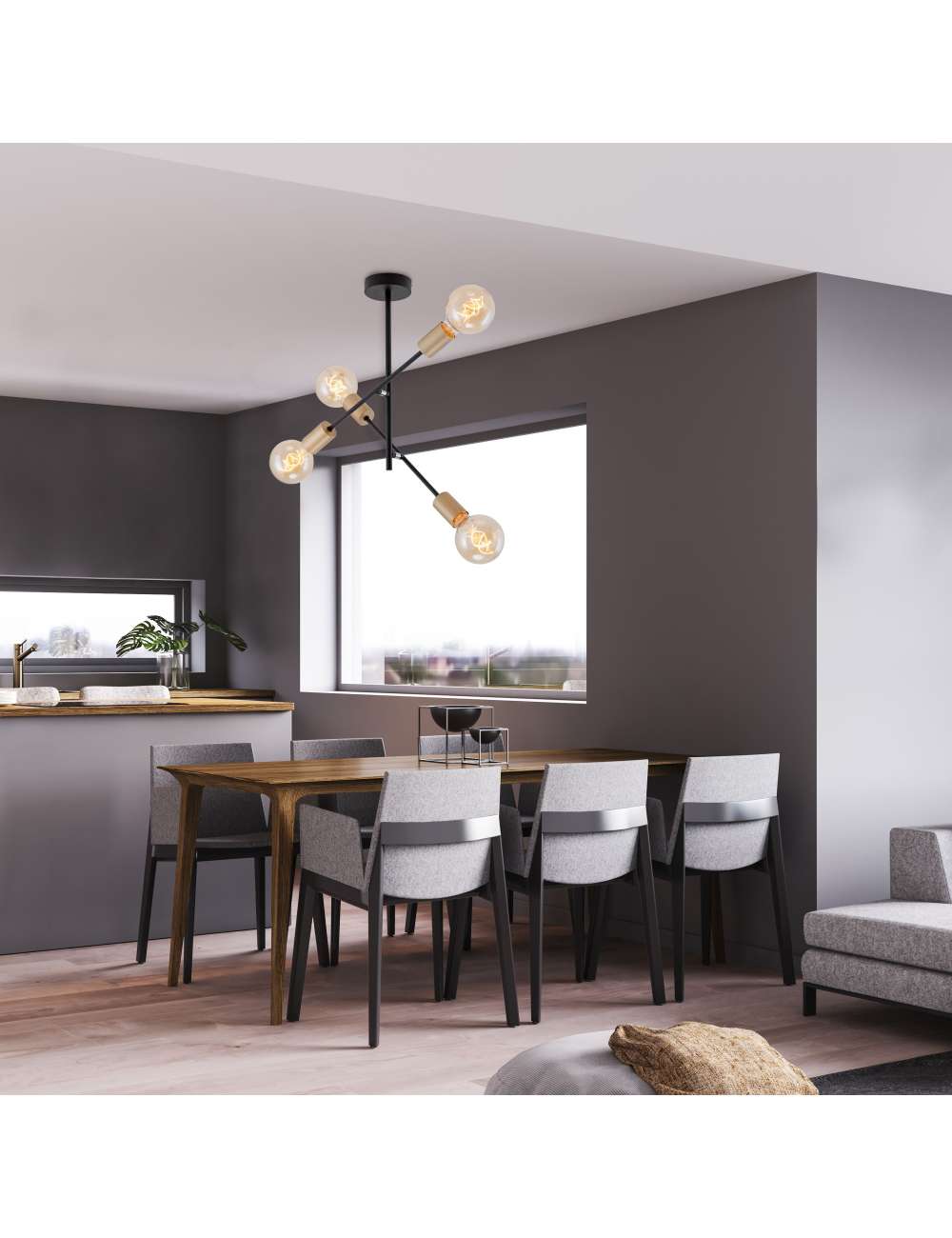 PLAFONIERA 41 CM 60W MAX NERO E ORO A 4 LAMPADE