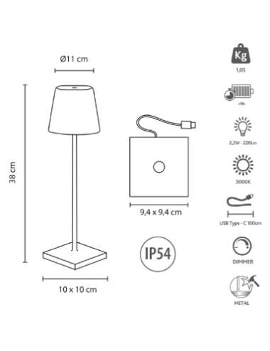 LAMPADA DA TAVOLO IN ALLUMINIO A BATTERIA 2,2W