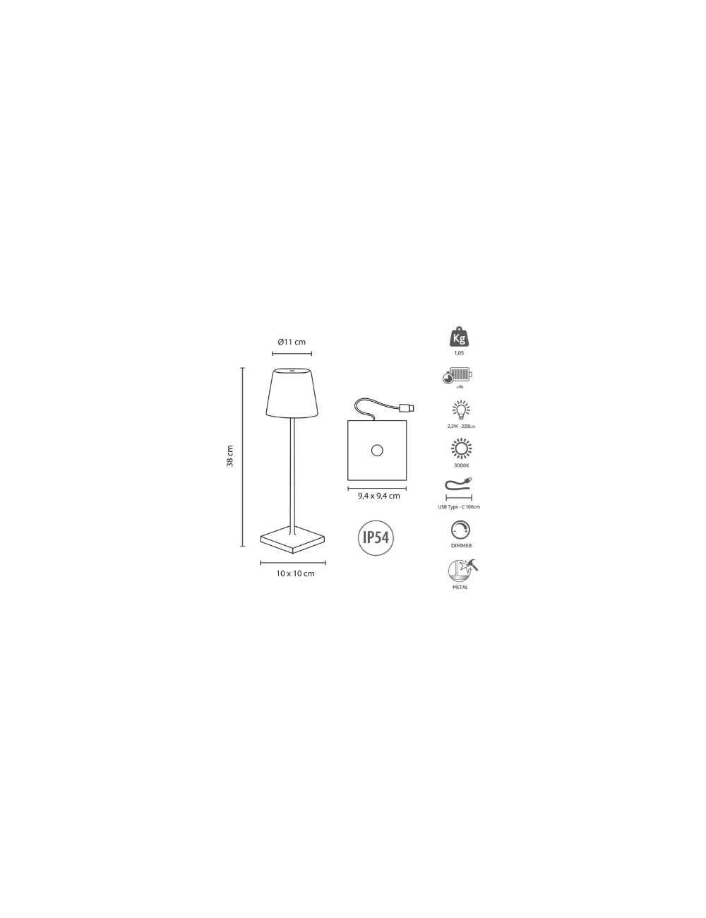 LAMPADA DA TAVOLO IN ALLUMINIO A BATTERIA 2,2W