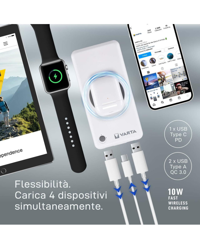 POWER BANK WIRELESS 10.000 + CAVO DI RICARICA