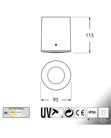 PUNTO LUCE DA PARETE A LED ROTONDO 3,5W CCT BIANCO