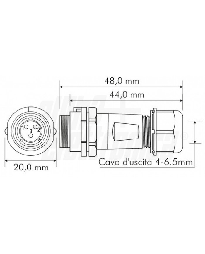 PRESA IP68 3 POLI SP13 VOLANTE