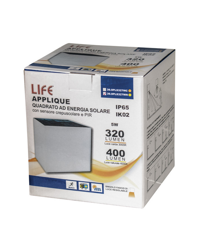 APPLIQUE A LED QUADRATO CON PANNELLO SOLARE 4000K