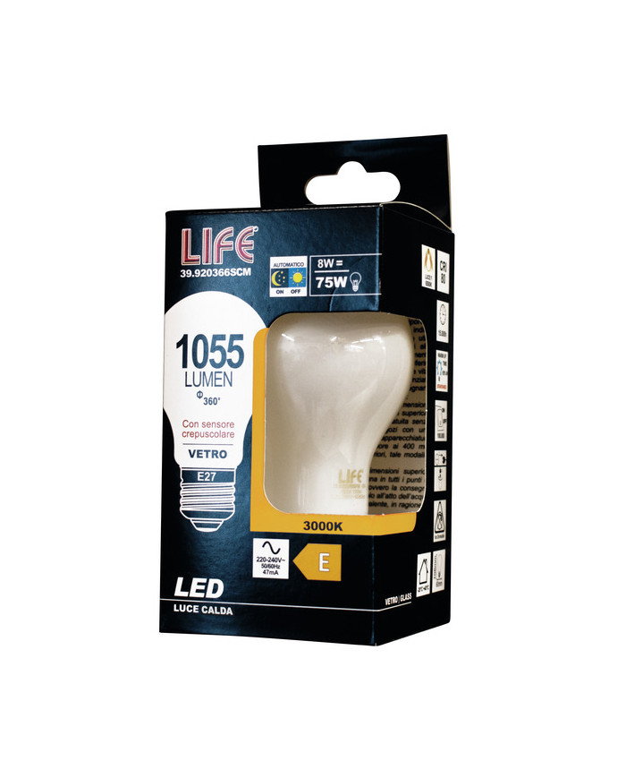 LAMPADA A LED CREPUSCOLARE E27 8W 3000K