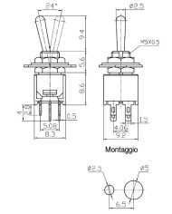 DEVIATORE SUBMINIATURA A LEVA BIPOLARE ON-ON