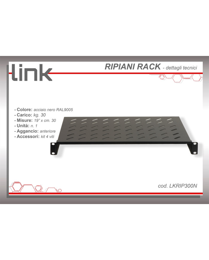 RIPIANO PER ARMADIO A MURO RACK 19 1 UNITA 300M