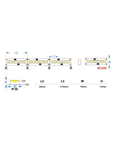 STRISCIA LED 24V 24W/M IP20 LUCE NATURALE 4000K