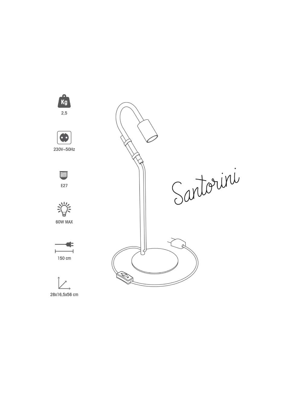 LAMPADA DA TAVOLO SANTORINI IN METALLO NERO/ORO