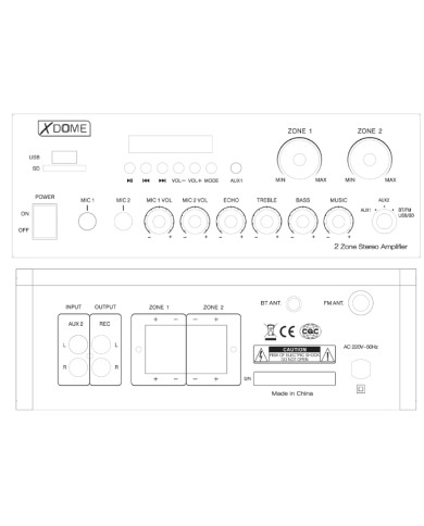 AMPLIFICATORE PA BLUETOOTH FM MP3 200W 2 ZONE