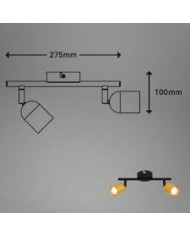 BARRA CON 2 FARETTI SPOT GU10 NERO E ORO