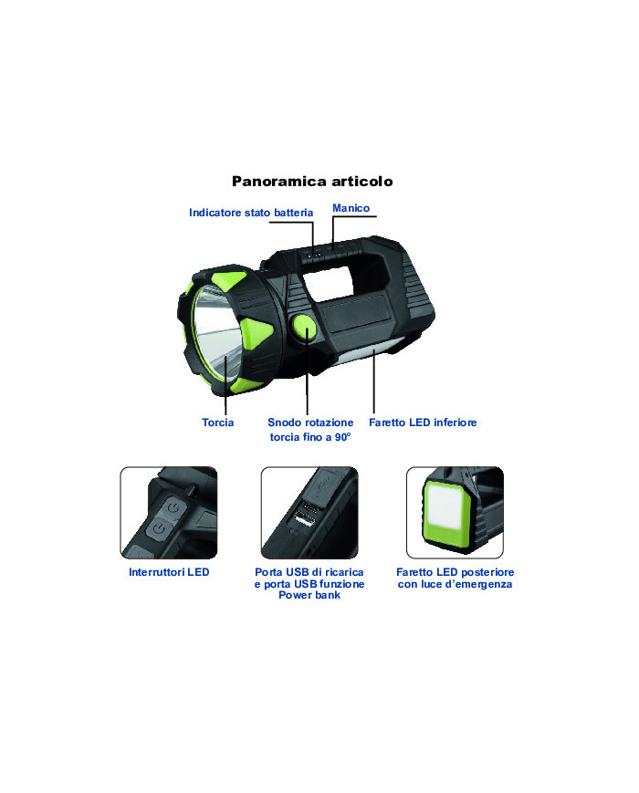 LAMPADA PORTATILE RICARICABILE 10W FUNZ.POWER BANK