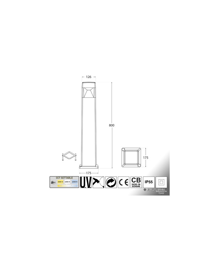 PALETTO DA GIARDINO GRIGIO 80CM GX53 10W IP55