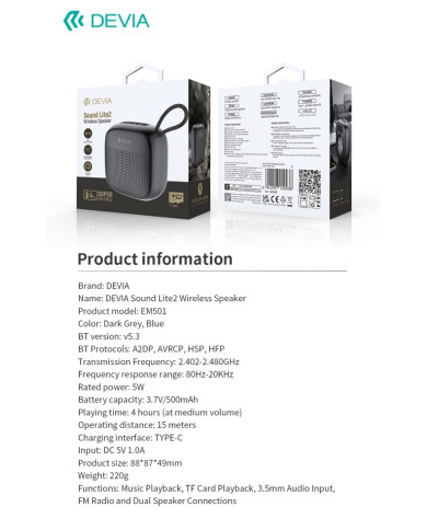 ALTOPARLANTE BLUETOOTH 5.3 EM501 5W NERO