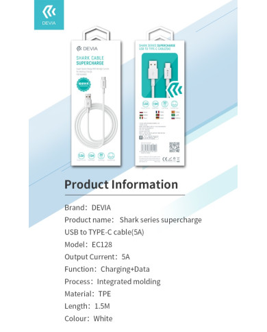 CAVO USB 2.0 TYPE C 5A BIANCO 1,5MT