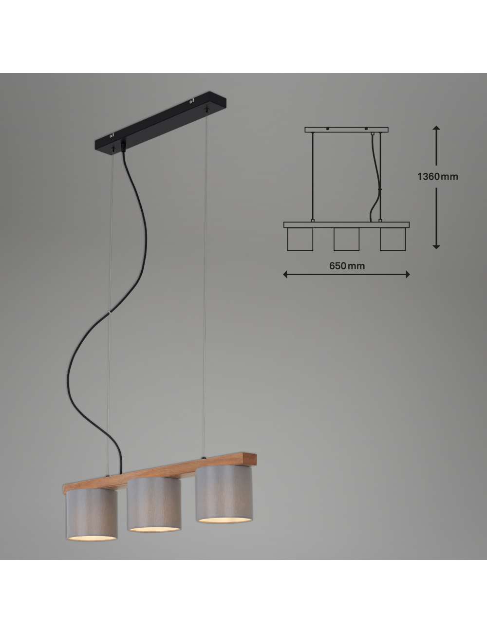 LAMPADA A SOSPENSIONE 65CM MAX 25W GRIGIO