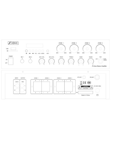 AMPLIFICATORE PA BLUETOOTH / FM / MP3 400W 4 ZONE