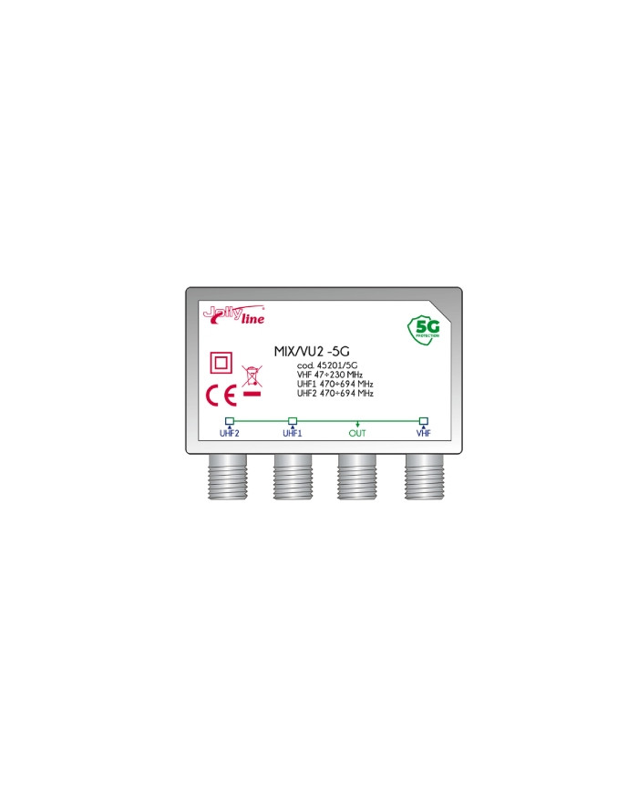 MISCELATORE VHF E 2 UHF ATTACCO F CON FILTRO 5G