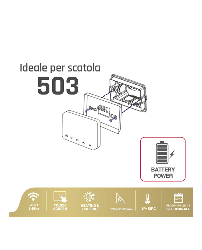 TERMOSTATO SMART A BATTERIE SOFT TOUCH NERO