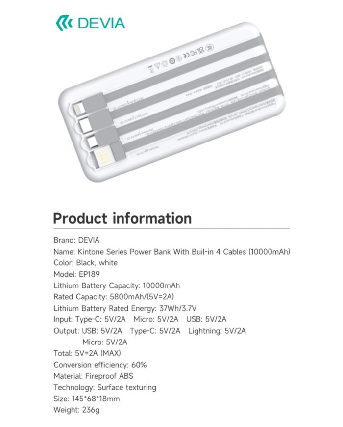 POWER BANK 10000M MAH SERIE KINTON NERO