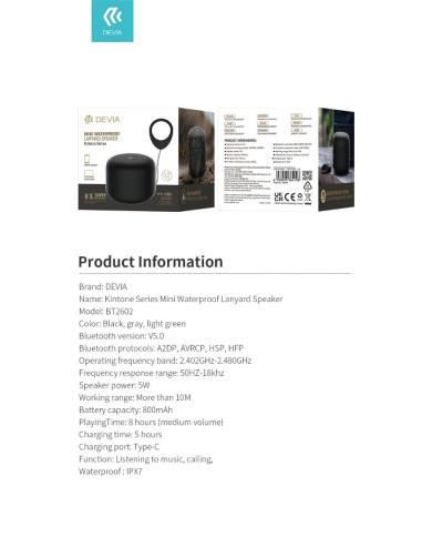 ALTOPARLANTE BLUETOOTH 5.0 5W IP67 NERO