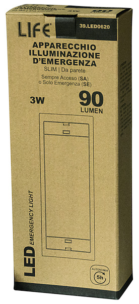 39.LED0620 - LAMPADA D' EMERGENZA SLIM A LED DA PARETE MURO 3W 5h SA-SE  IP20 - Life